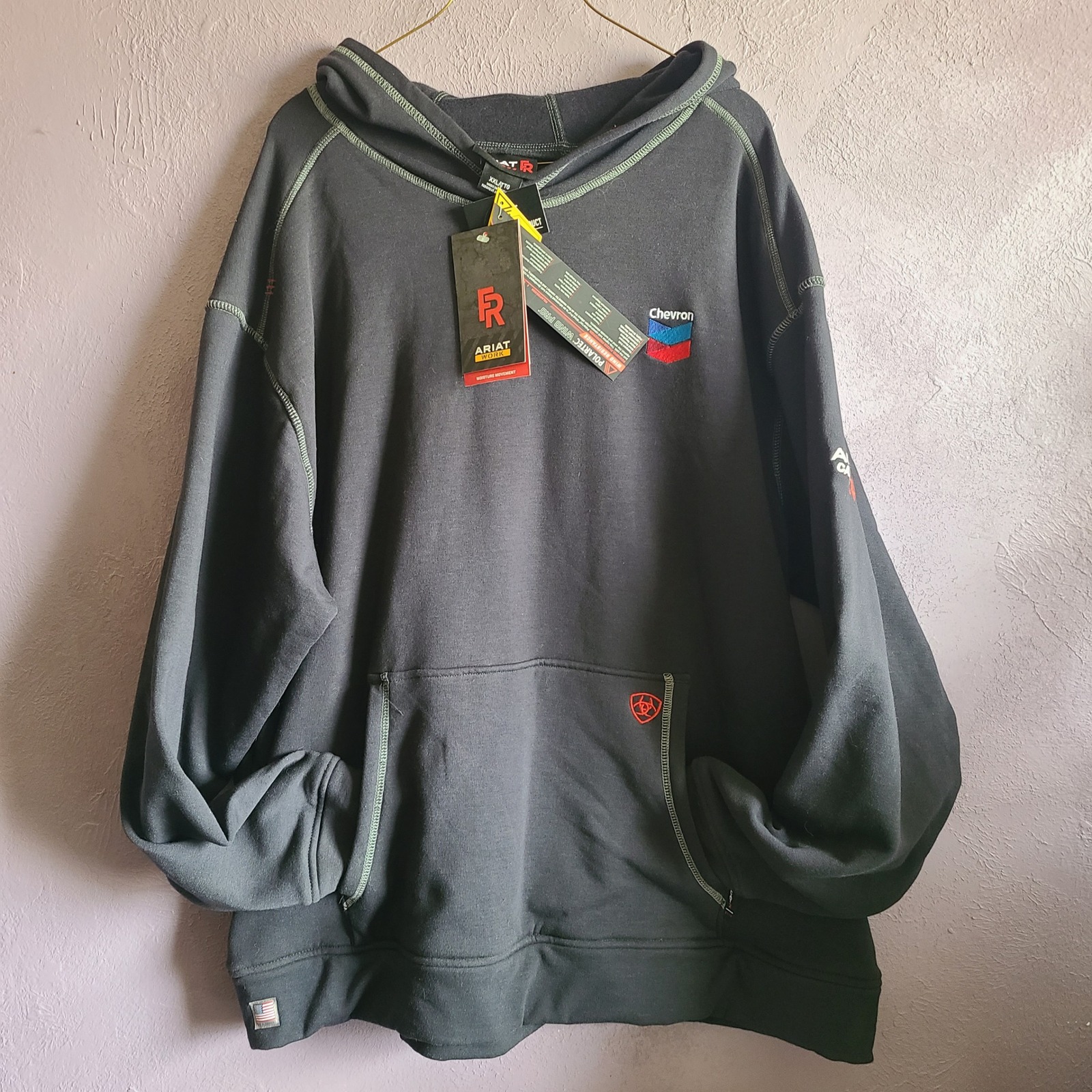 Ariat Fr Hoodie Mens Xxl Black Excellent Polartec Wind Pro Cat 2 Chevron Logo Ne